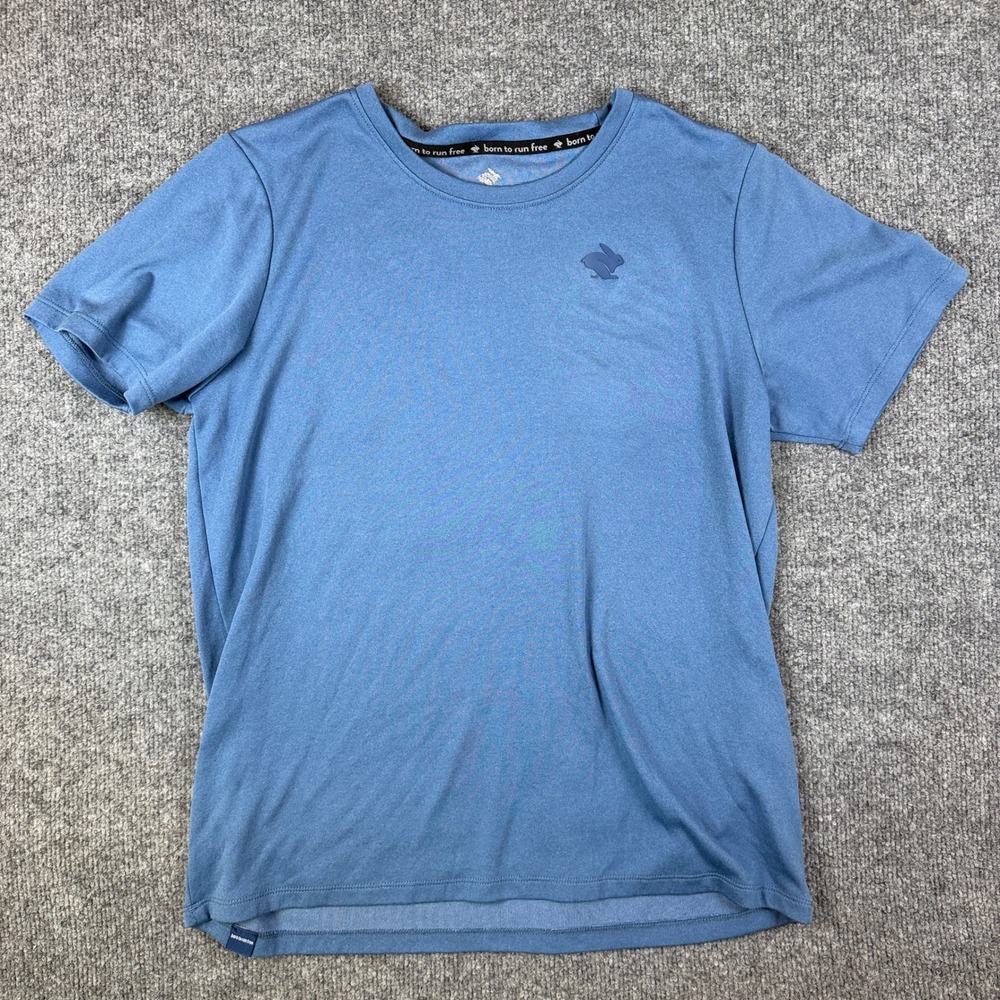 Rabbit Running EZ Tee Short Sleeve Shirt Mens S Blue Performance Stretch